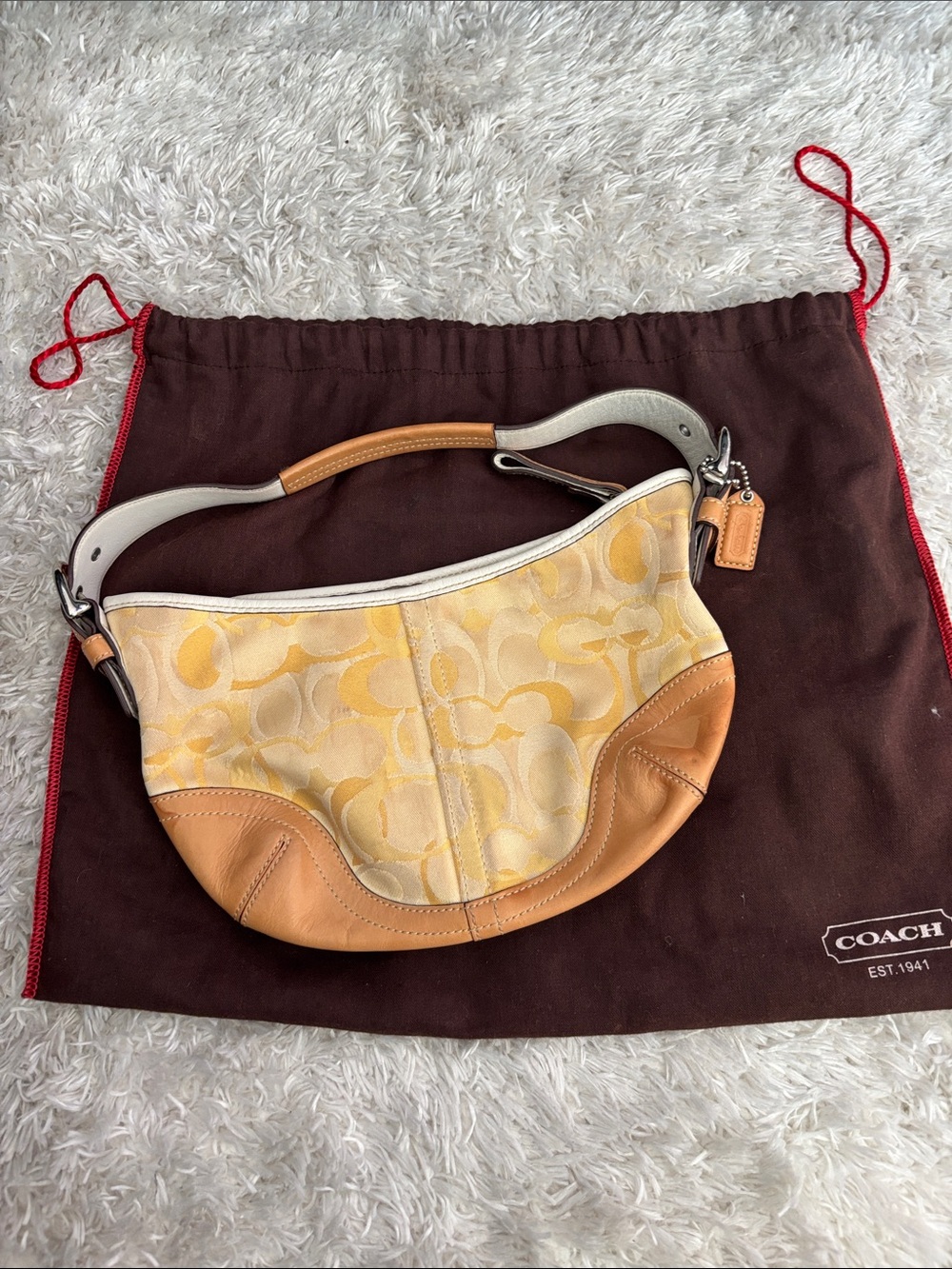 COACH Yellow & Tan Signature Canvas Shoulder Bag